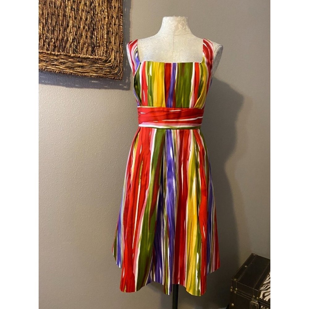 Calvin Klein Dress Red Purple Gold Green 12 A Line Stretch Career Church - Picture 5 of 11